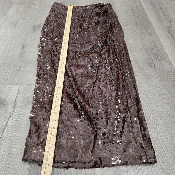 LOFT NWT Sequin Wrap Maxi Skirt Size 4 Brown Sparkle Evening Holiday Party Glam - Picture 5 of 6